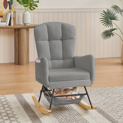 Upholstered Metal Rocking Chair with Solid Wood Construction detail image - detail view 5