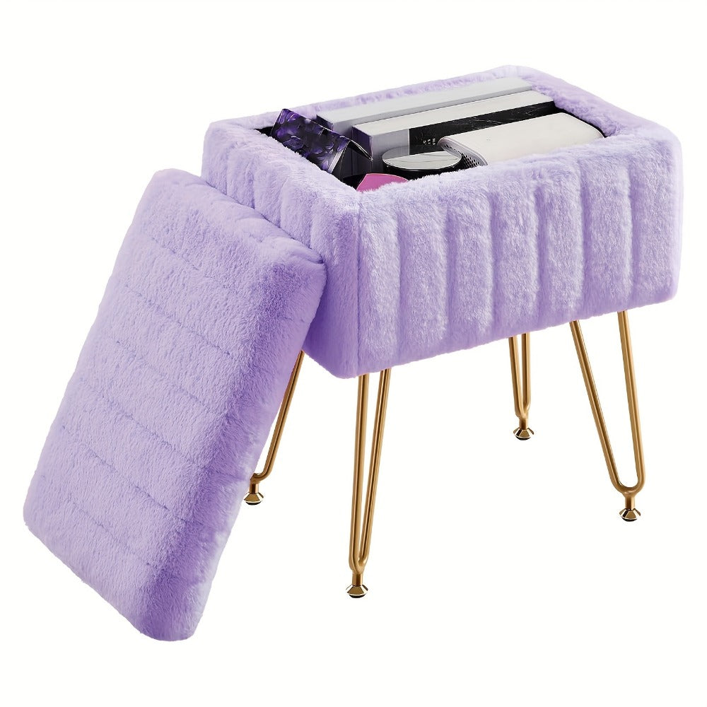 Upholstered Metal Vanity Stool with Hidden Storage for Entryway detail image - detail view 11
