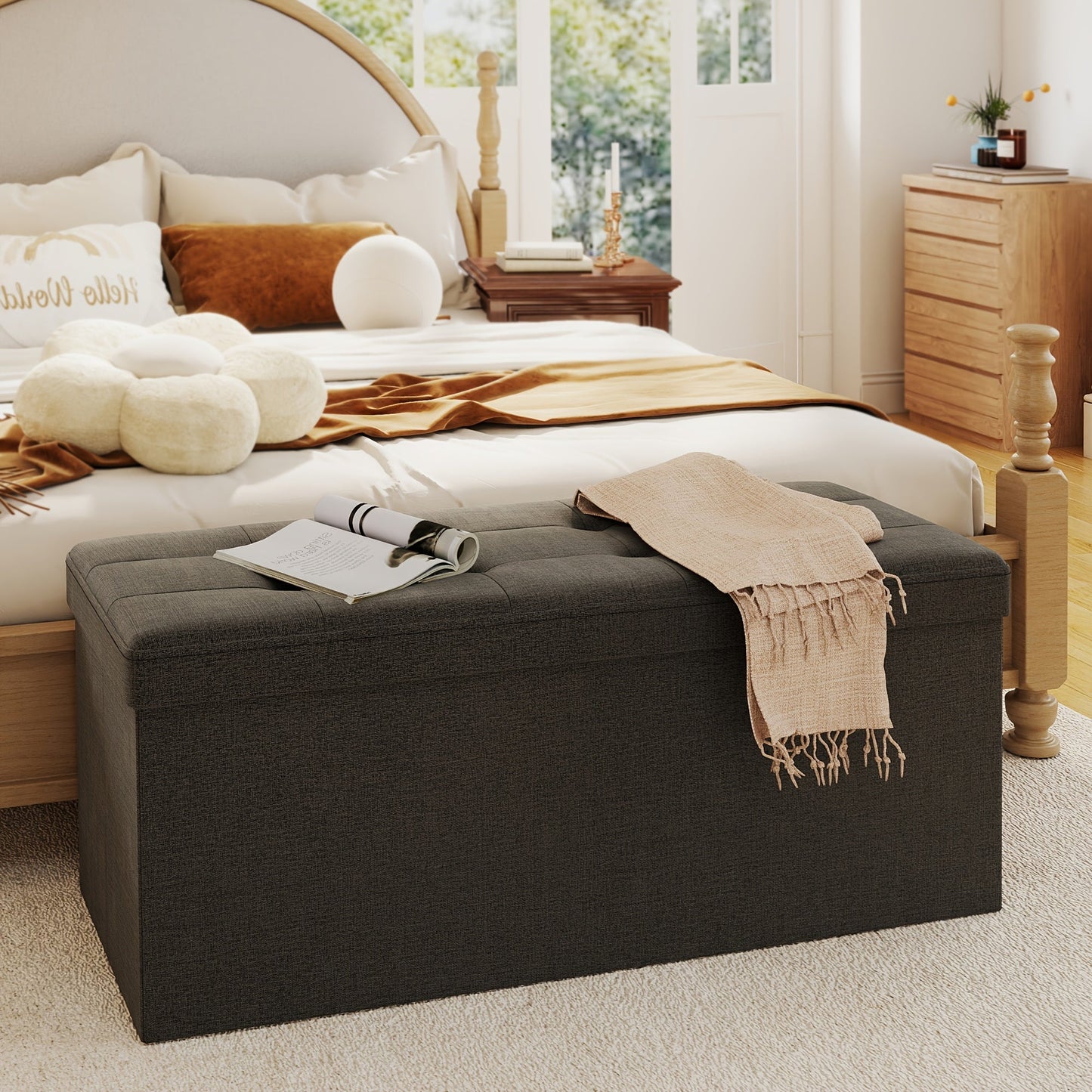 Ottoman shown in the Dark Gray Linen - 43.5 Inches option