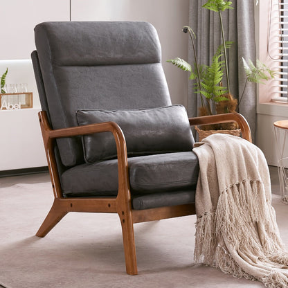 Upholstered Solid Wood Accent Chair with High Back, Bedroom Reading Chair for Living Room detail image - detail view 14