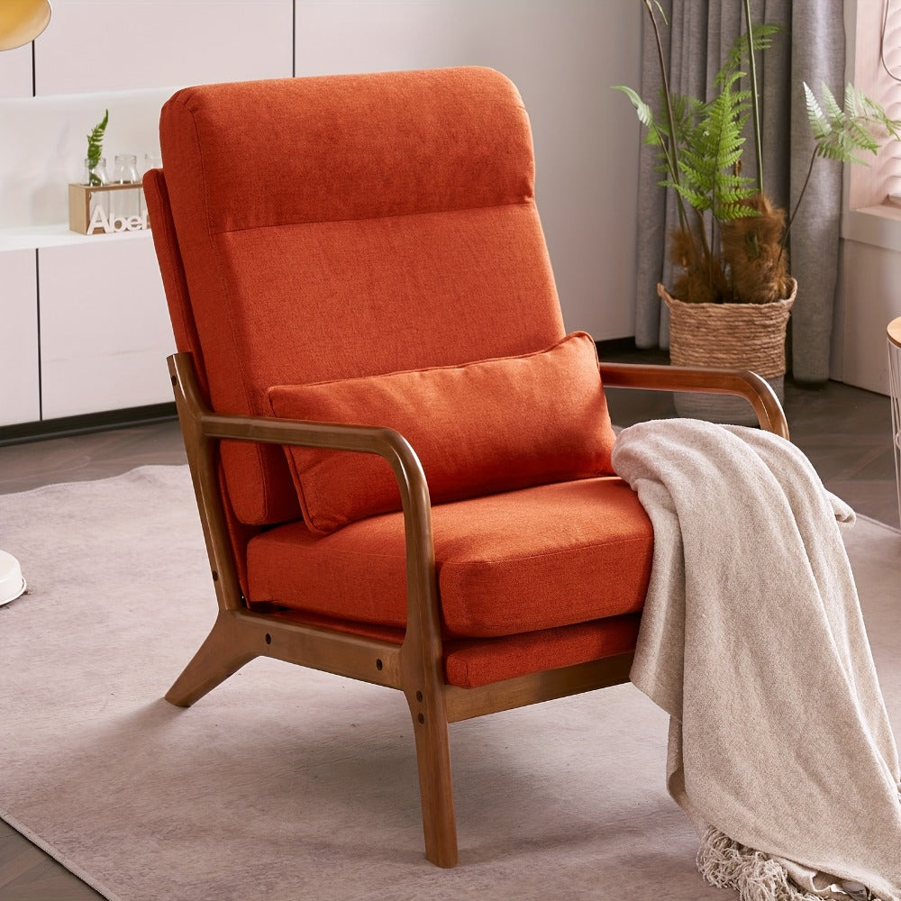 Upholstered Solid Wood Accent Chair with High Back, Bedroom Reading Chair for Living Room detail image - detail view 5