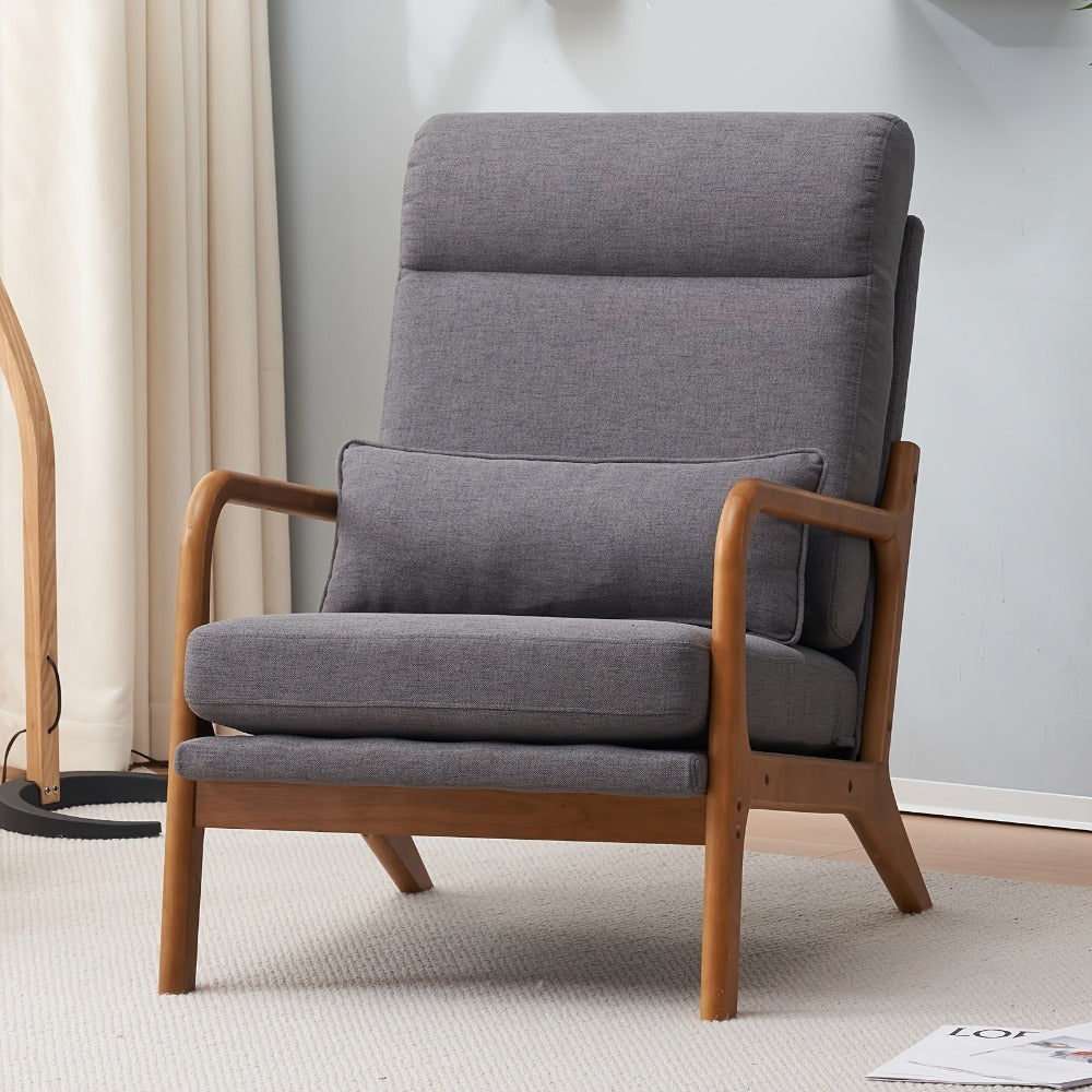 Upholstered Solid Wood Accent Chair with High Back, Bedroom Reading Chair for Living Room detail image - detail view 9