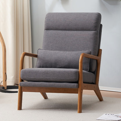 Upholstered Solid Wood Accent Chair with High Back, Bedroom Reading Chair for Living Room detail image - detail view 9