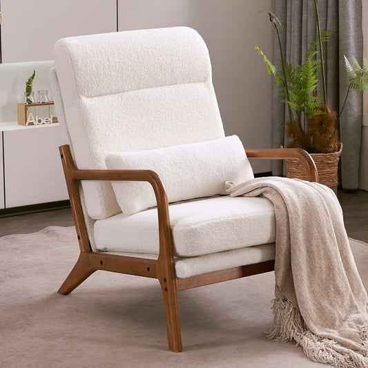 Accent Chair, High Back Mid Century Modern Upholstered Armchair with Solid Wood Legs shown in the main product view