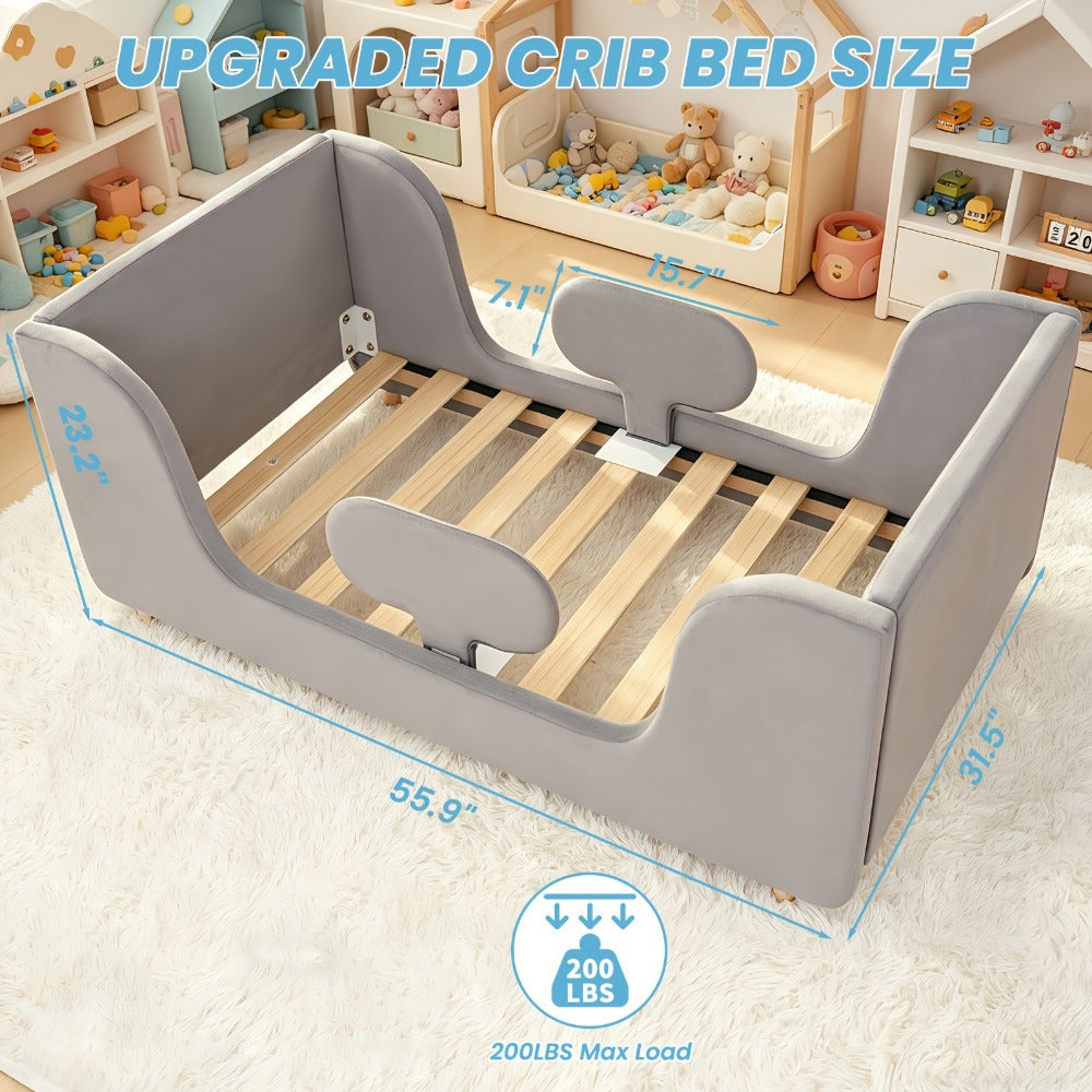 Upholstered Velvet Toddler Bed Frame for Kids' Room and Bedroom detail image - detail view 3