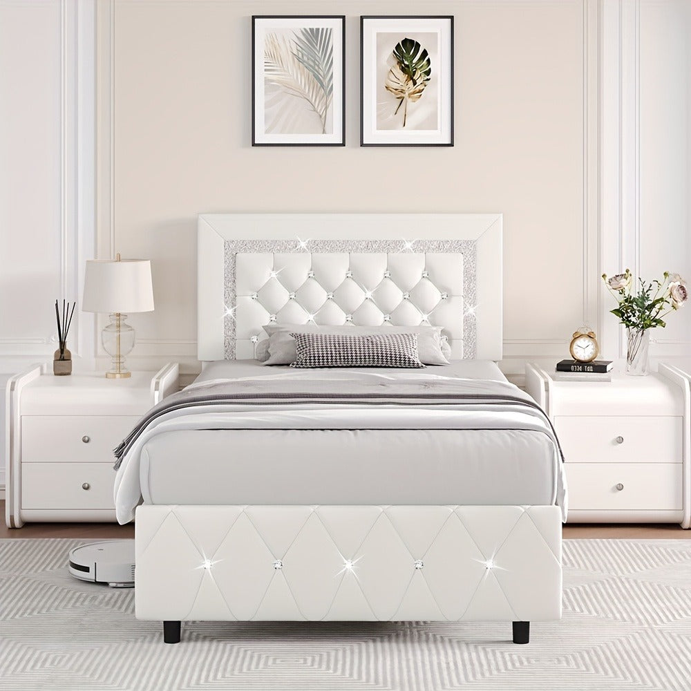 Upholstered Wood Bed Frame with No Box Spring Needed and Memory Foam detail image - detail view 9