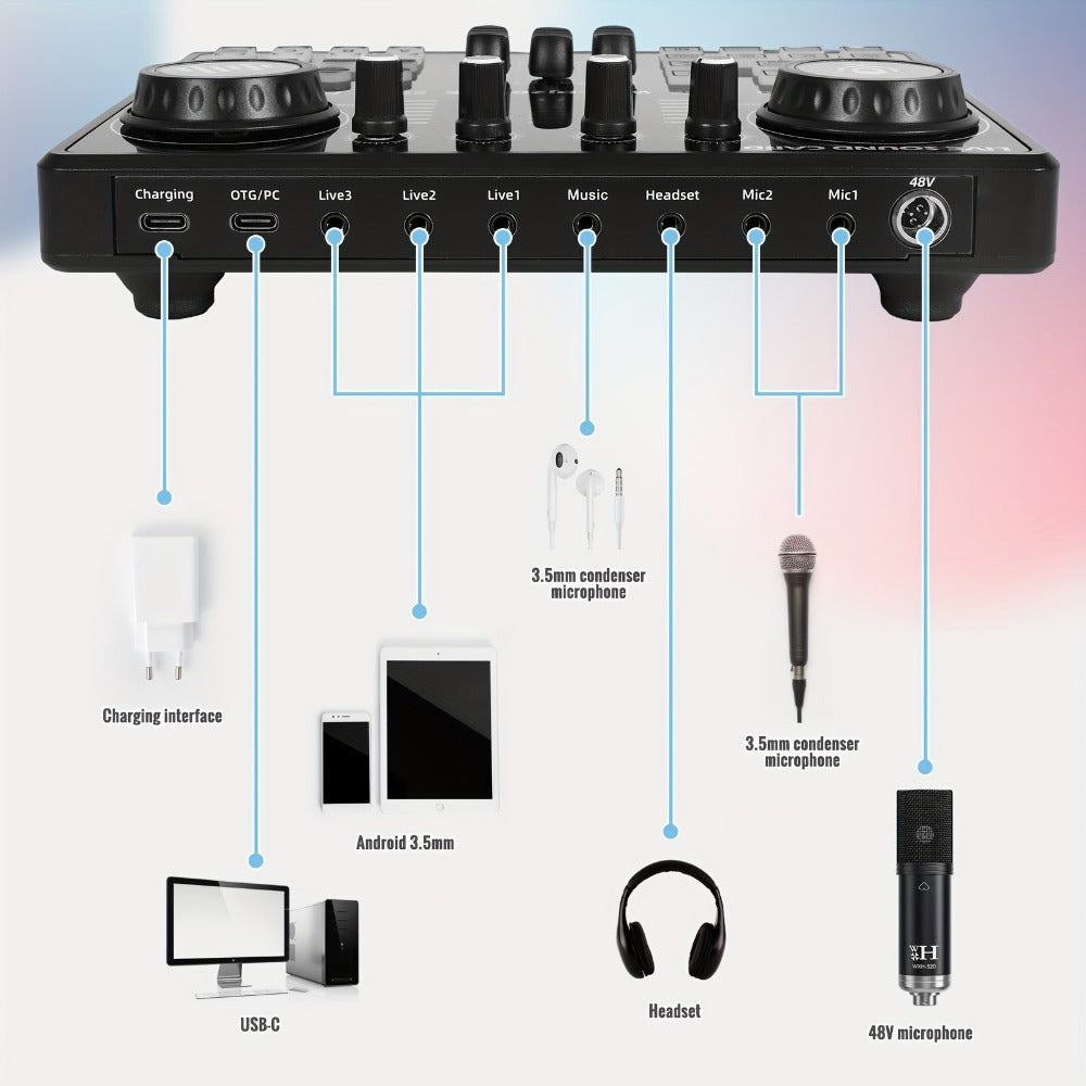 USB Audio Interface, 48 volts, Wireless, USB-C, Podcast, Equipment for Recording detail image - detail view 8