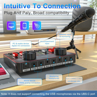 USB Audio Interface, Adjustable, USB, Podcast, Equipment for Recording and Streaming detail image - detail view 5