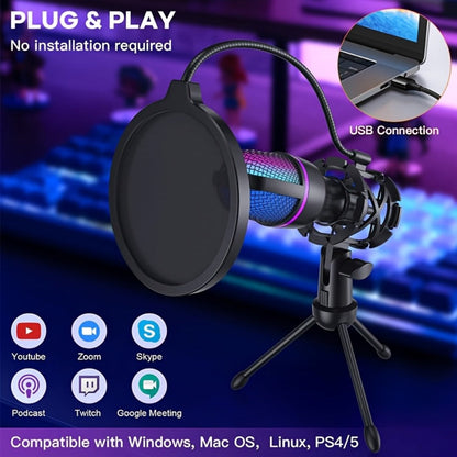 USB RGB Condenser Microphone Kit with Tripod, Pop Filter and Monitor detail image - detail view 10