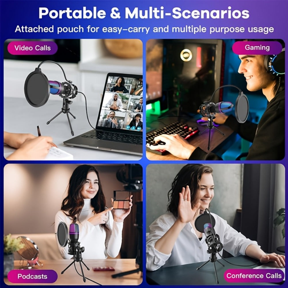 USB RGB Condenser Microphone Kit with Tripod, Pop Filter and Monitor detail image - detail view 3