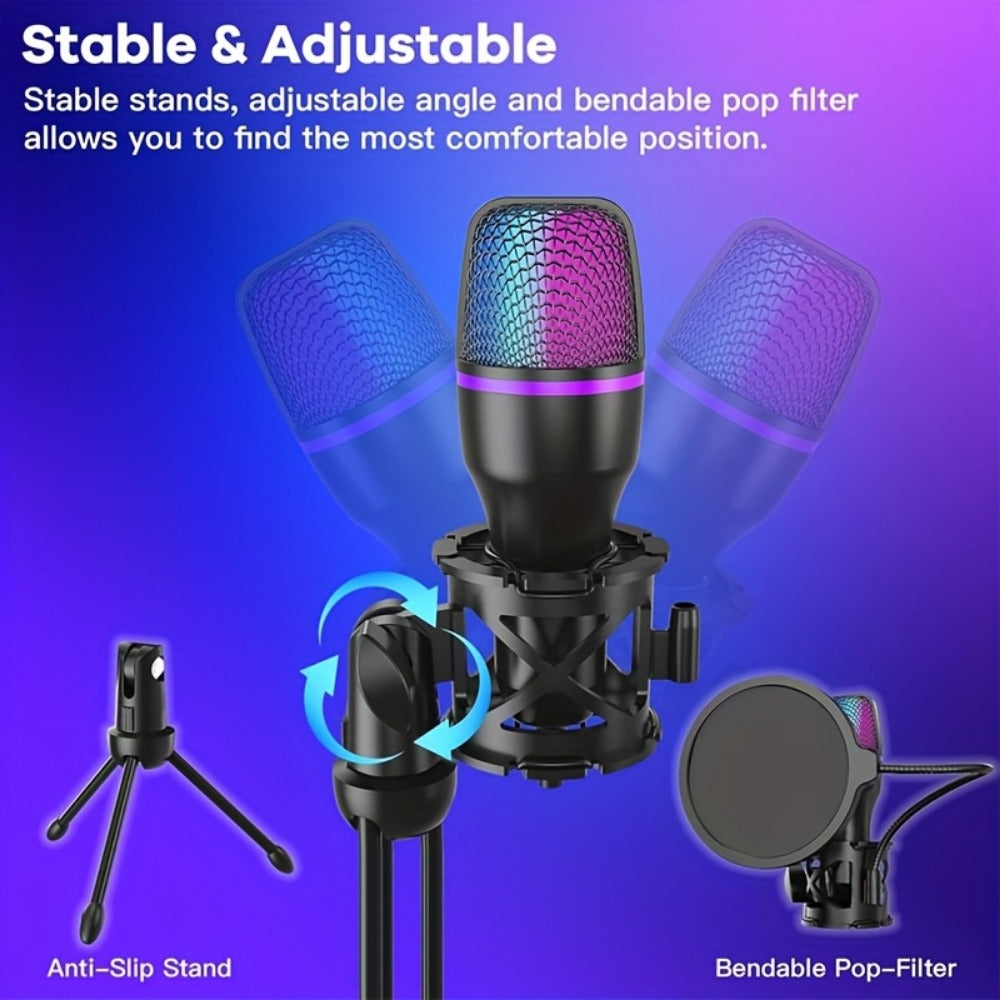 USB RGB Condenser Microphone Kit with Tripod, Pop Filter and Monitor detail image - detail view 4