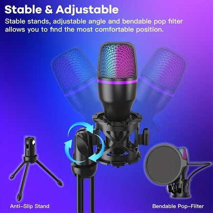 USB RGB Condenser Microphone Kit with Tripod, Pop Filter and Monitor detail image - detail view 4