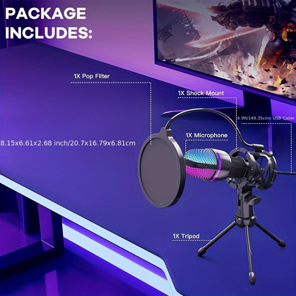 USB RGB Condenser Microphone Kit with Tripod, Pop Filter and Monitor detail image - detail view 6