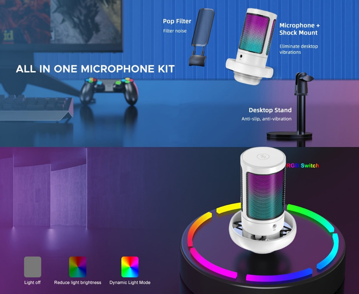 USB RGB Condenser Microphone with Gain, Touch Mute and Monitoring detail image - detail view 12