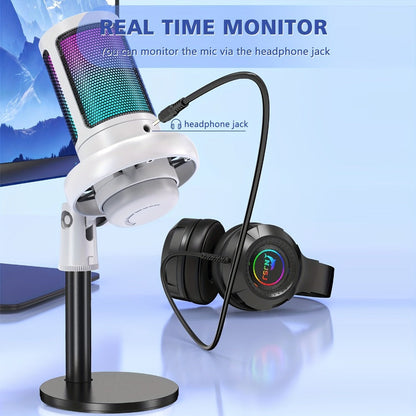 USB RGB Condenser Microphone with Gain, Touch Mute and Monitoring detail image - detail view 8