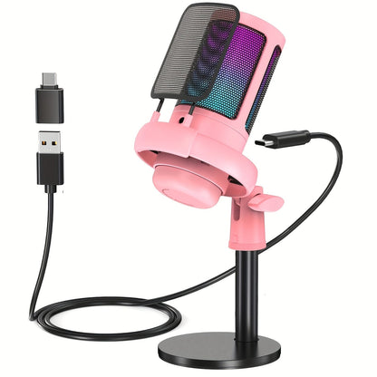 USB RGB Condenser Microphone with Gain shown in the Pink option