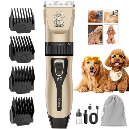 Pet Hair Clipper Kit, KALHELA USB-Rechargeable Trimmer with Ceramic Blade and Eight Color or Accessory Options