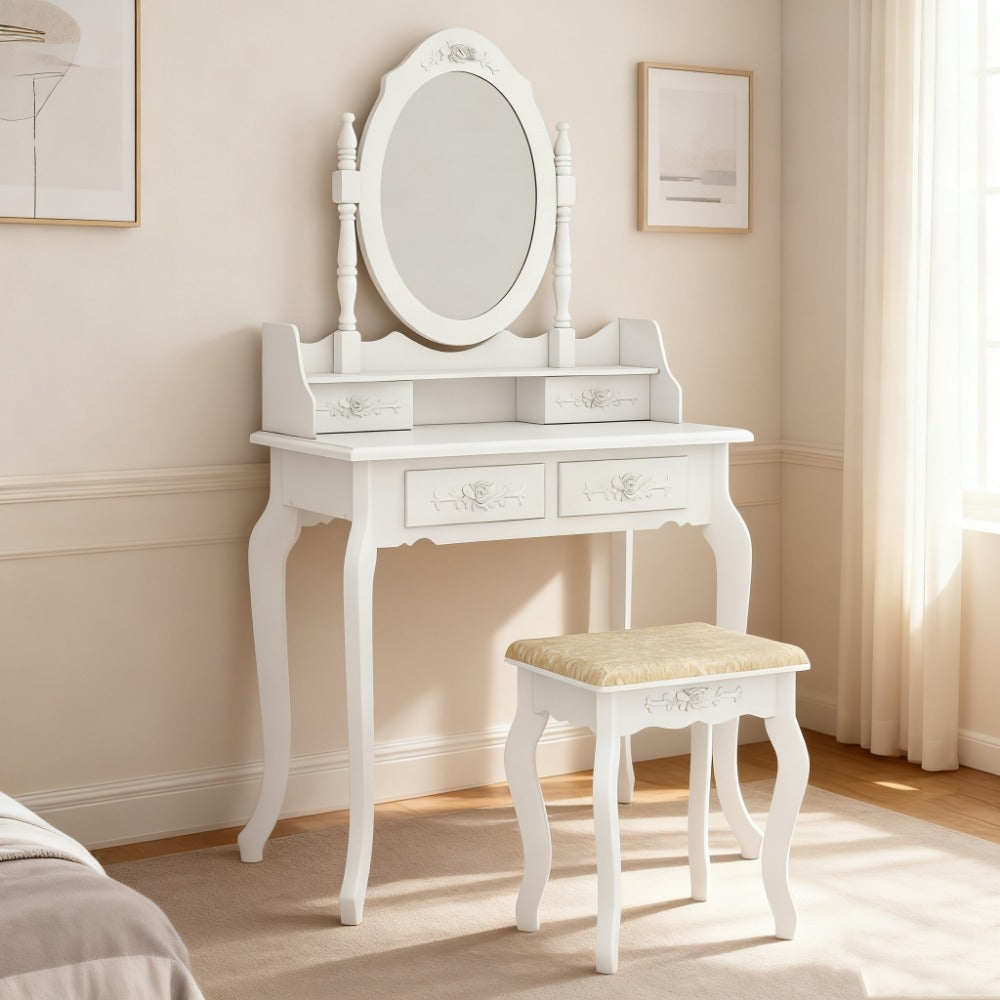 Vanity Table, Rotating Mirror with 4 Drawers & Detachable 360° Mirror - Modern Dressing shown in the main product view