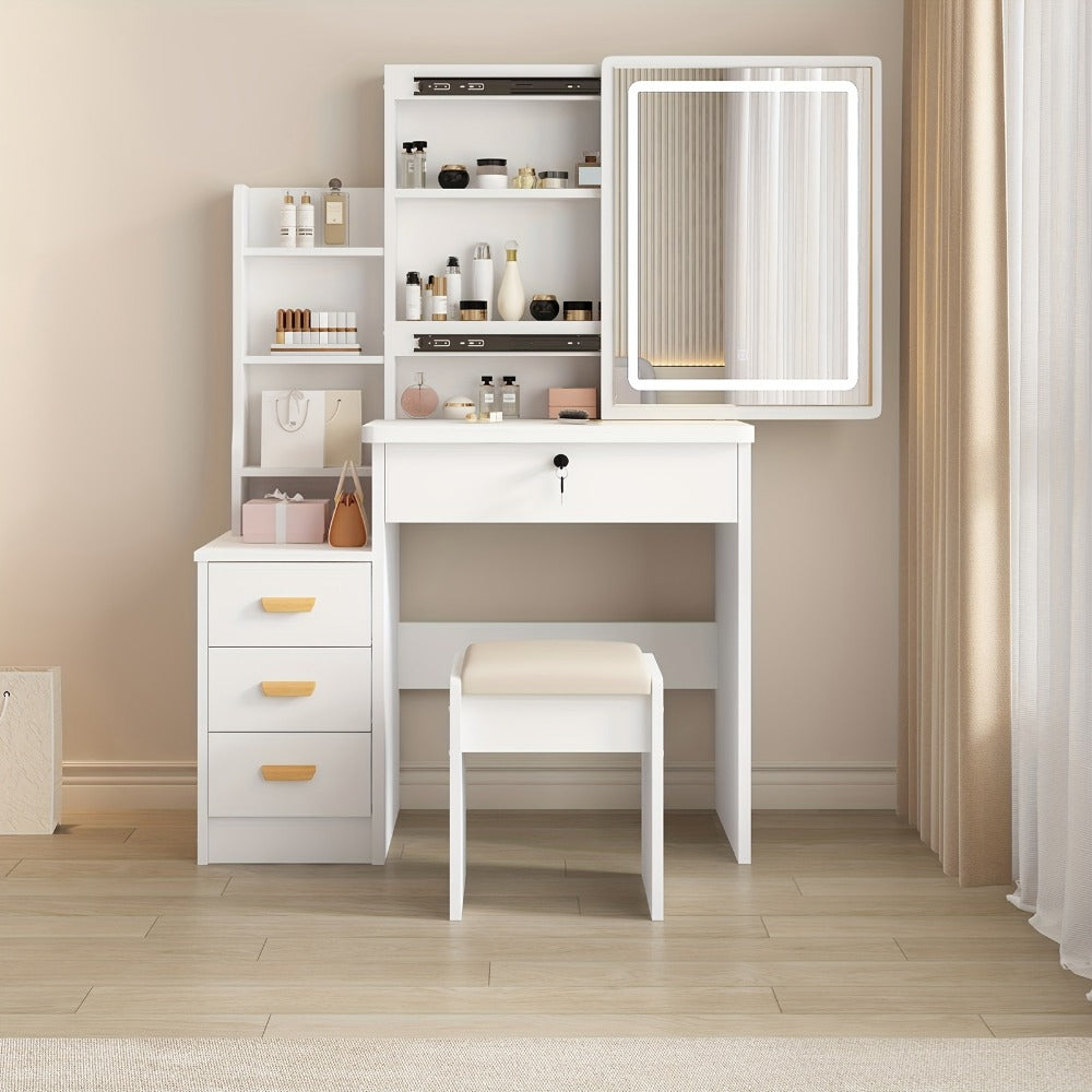 Vanity Tables, European Lighted Vanity Table with Sliding Mirror - Adjustable LED shown in the main product view