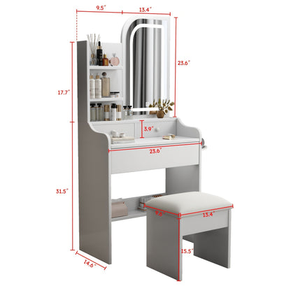 Vanity Tables shown in the White, 23.6"L x 14.6"W x 49.2"H option