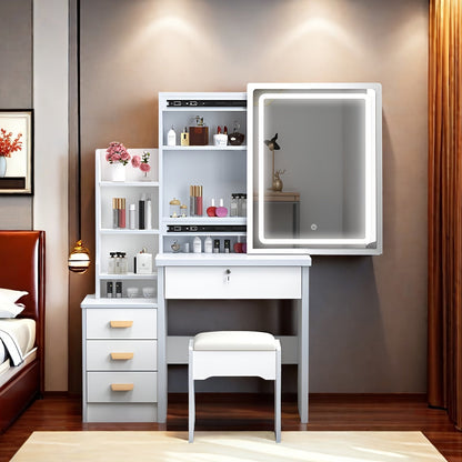 Vanity Tables shown in the White, 34.8"L x 15.7" W x 53"H. option