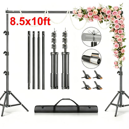 Multi-Size Adjustable Backdrop Stand Kit 10x10ft & 6.5x6.5ft – Heavy Duty Sturdy Background Support System for Photo Studio, Wedding