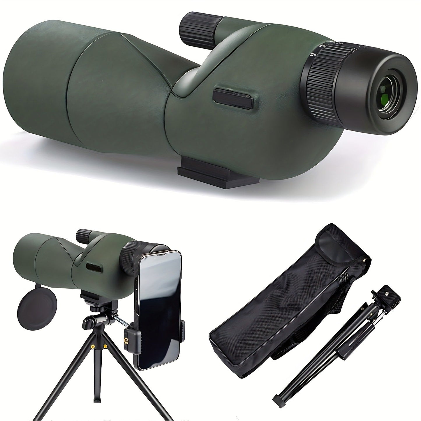 25-75x60 Spotting Scope with Tripod, Carrying Bag & Smartphone Adapter, High-Power Variable Zoom Scope for Target Shooting
