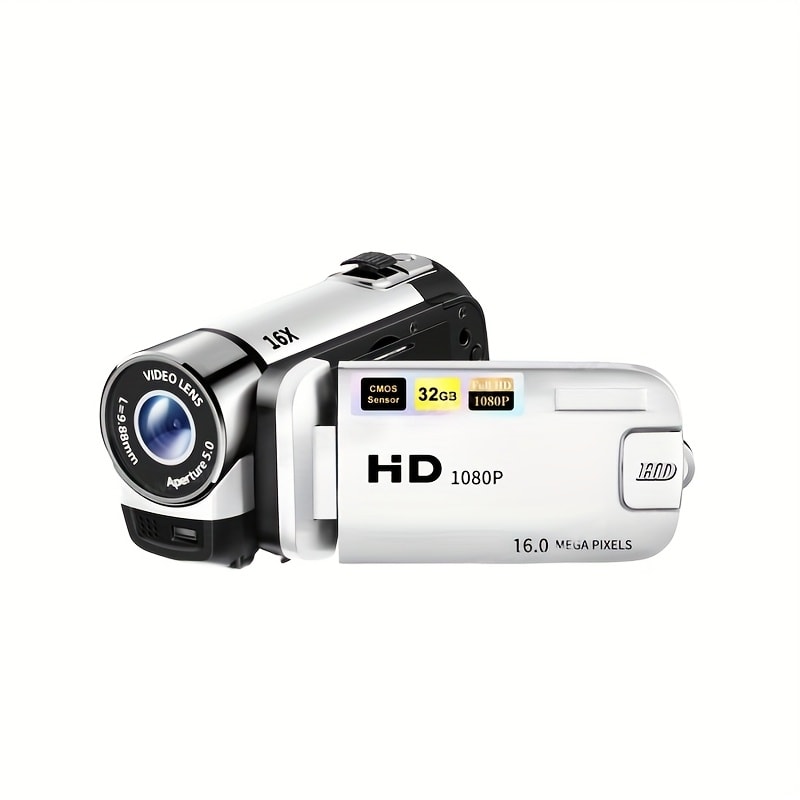 Portable 1080P Digital Camcorder with Rotating Screen & 32G Memory Card, Rechargeable Battery, Selfie Support