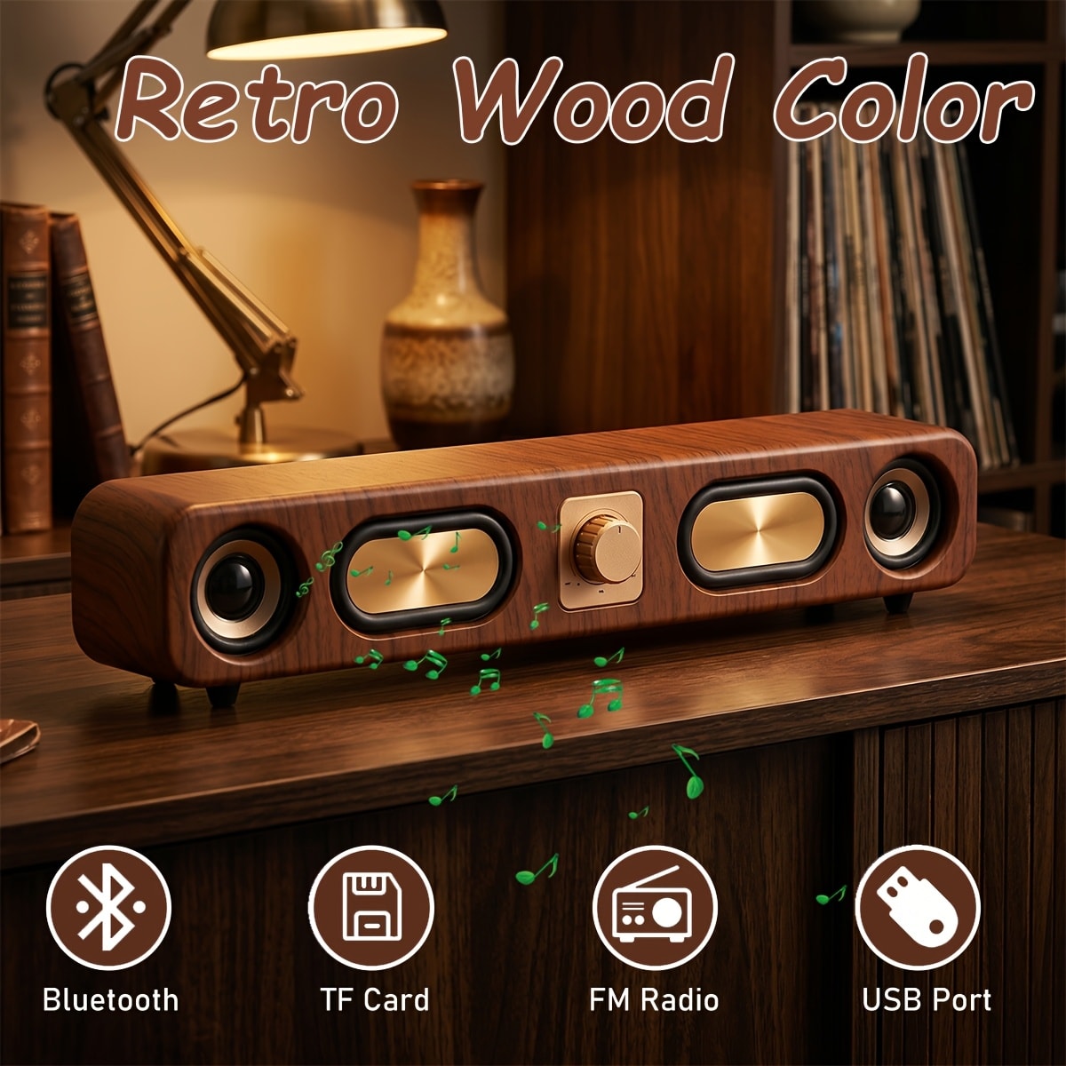 Retro Wood Grain Bluetooth Speaker Dual 2-Inch Woofers 10W Wireless Desktop Soundbar TF AUX for an Everyday Personal Care Routine