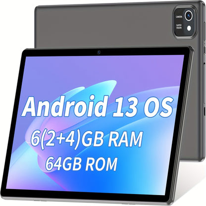 Android Tablet 10-Inch with Android 13, Quad-Core CPU, 6GB Advertised Memory and 64GB Internal Storage