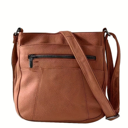 Genuine Leather Messenger Bag for Men Women Anti-Theft Zipper Multi-Pocket Shoulder Crossbody Bag Laptop Organizer Spacious Handbag Purse