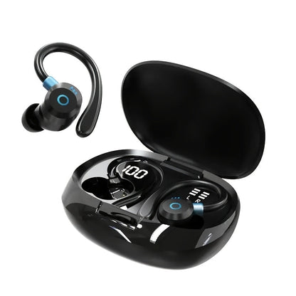 Wireless Earbuds Stereo In-Ear with LED Display Case, Touch Controls and Black, Blue or White Options
