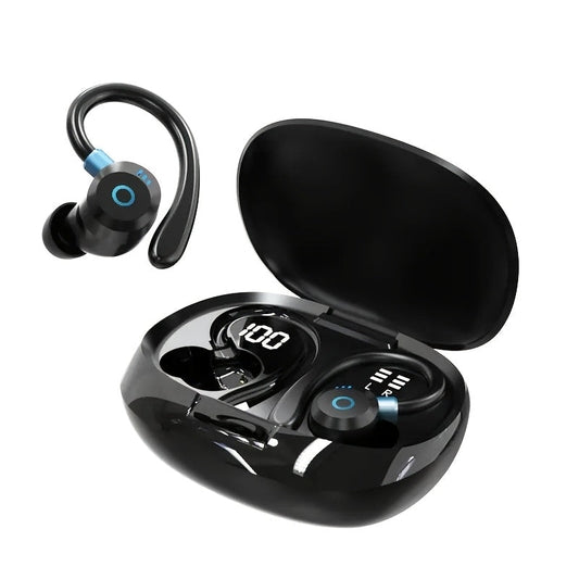 Wireless Earbuds Stereo In-Ear with LED Display Case, Touch Controls and Black, Blue or White Options