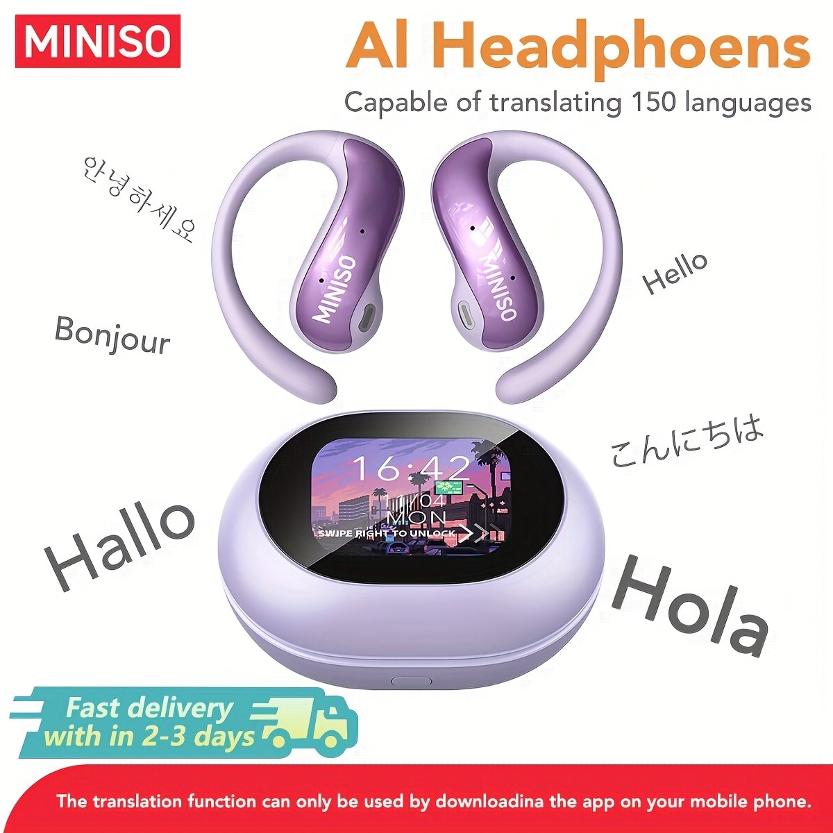 AI Translation Wireless Earbuds Real-Time 135 Languages Open-Ear Design Full-Color Touch Screen for an Everyday Personal Care Routine