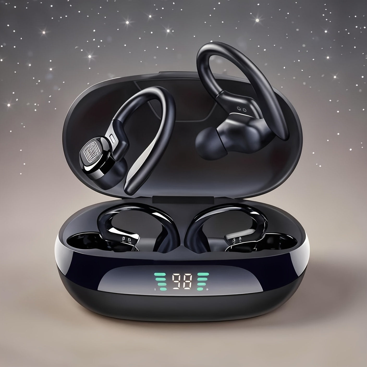 Wireless Earbuds Bluetooth 5.4 with LED Screen Case, Condenser Mic and Auto Pairing in Black
