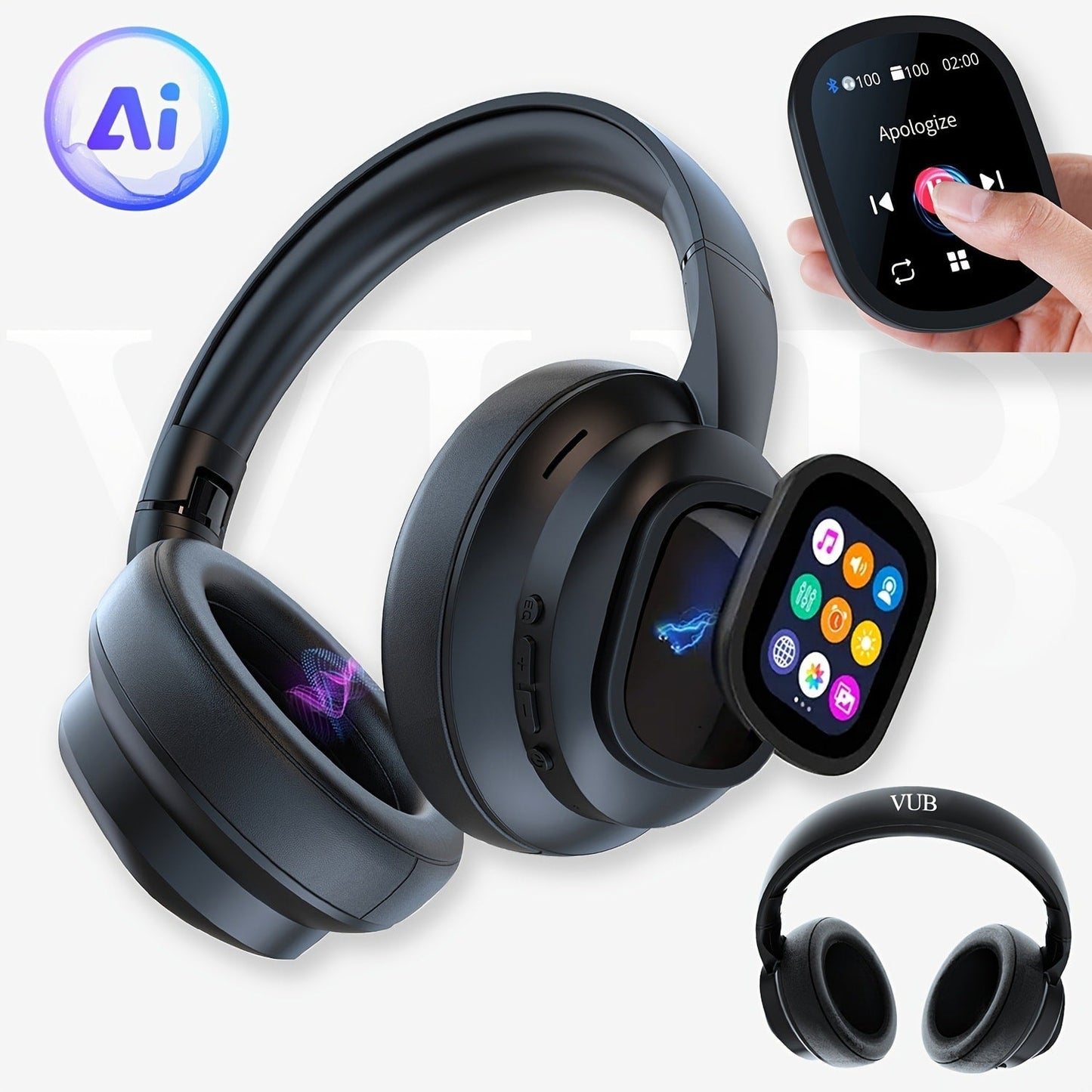 Touchscreen Hybrid ANC Wireless Headphones with AI Translation & Remote Photo, Hybrid Active Noise Cancelling
