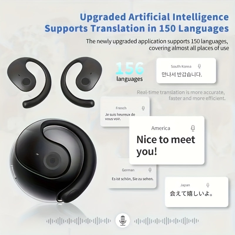 Stylish AI Translation Earbuds 150 Languages Wireless Delay-Free Music Real-Time Voice Translator Rechargeable Type-C Charging Case