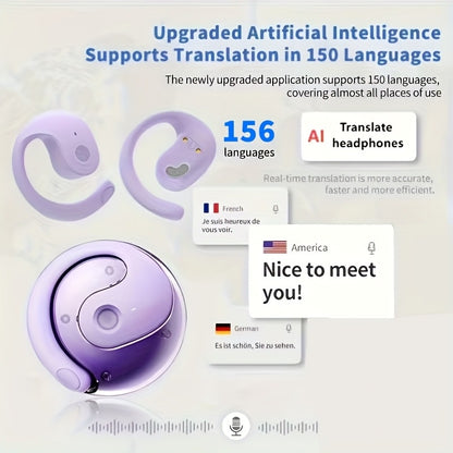 Stylish AI Translation Earbuds 150 Languages Wireless Delay-Free Music Real-Time Voice Translator Rechargeable Type-C Charging Case