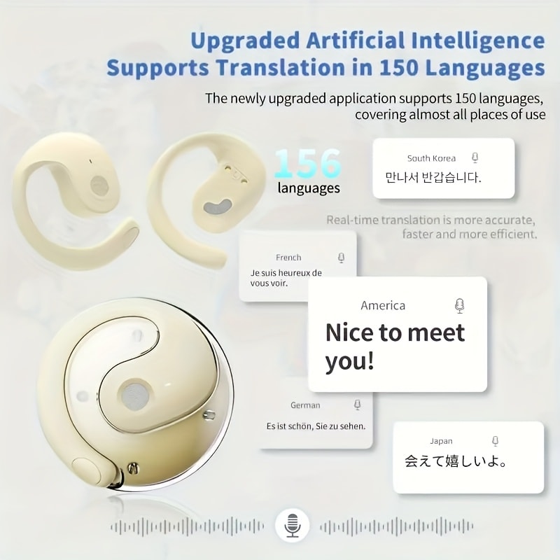 Stylish AI Translation Earbuds 150 Languages Wireless Delay-Free Music Real-Time Voice Translator Rechargeable Type-C Charging Case