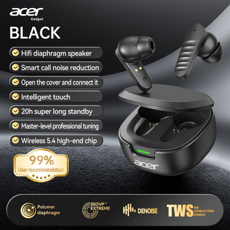 True Wireless Earbuds Acer OHR503 Bluetooth 5.4 In-Ear Set with Touch Controls, Call Noise Reduction and Charging Case