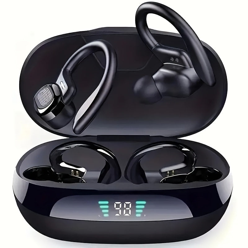 True Wireless Earbuds Bluetooth 5.4 Semi-Open Earhook Set with ENC Call Mic, 300mAh LED Case and Type-C
