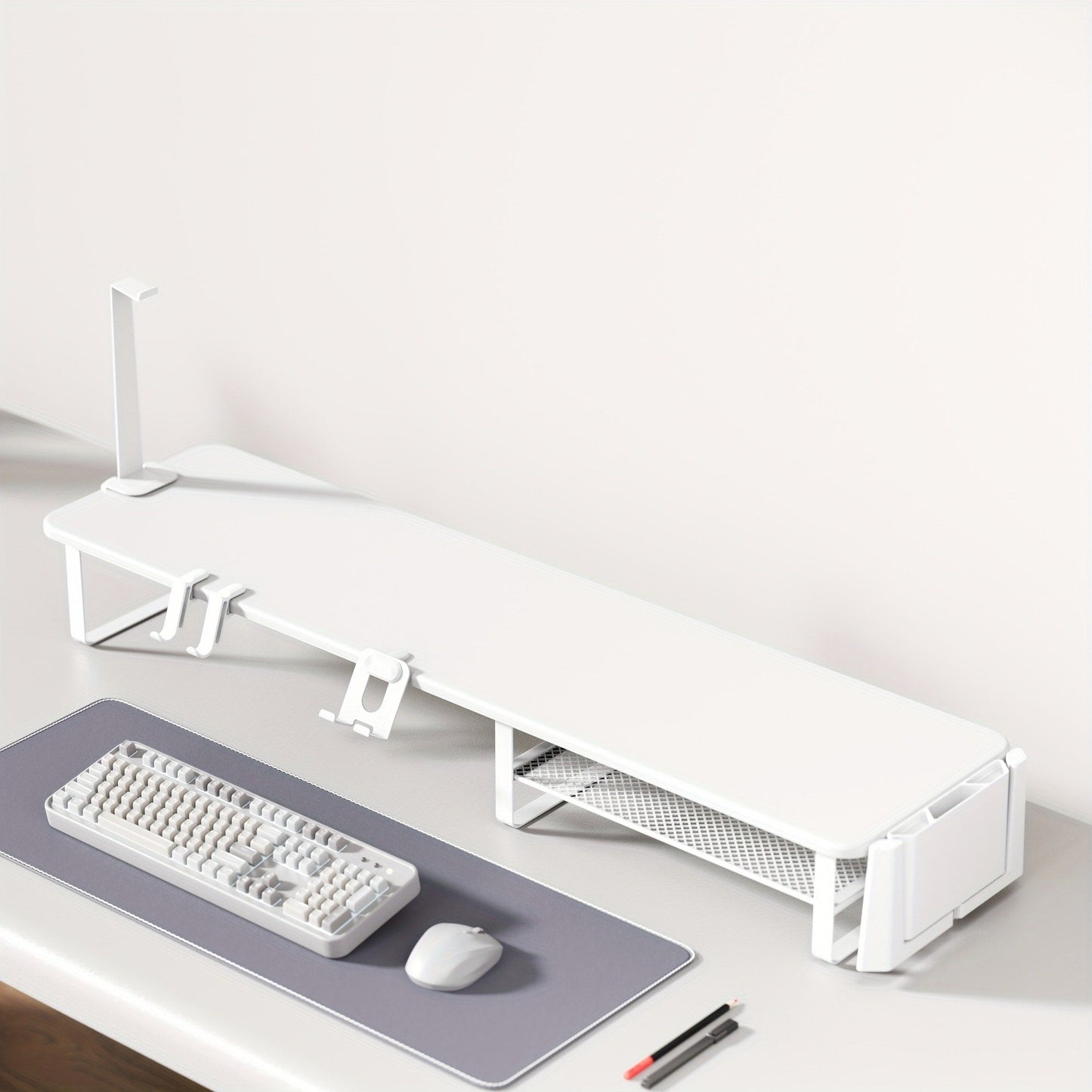 Monitor Stand Organizer with Headset Holder Phone Stand & Game Controller Holder, Versatile Desktop Riser for Computer Monitor Laptop