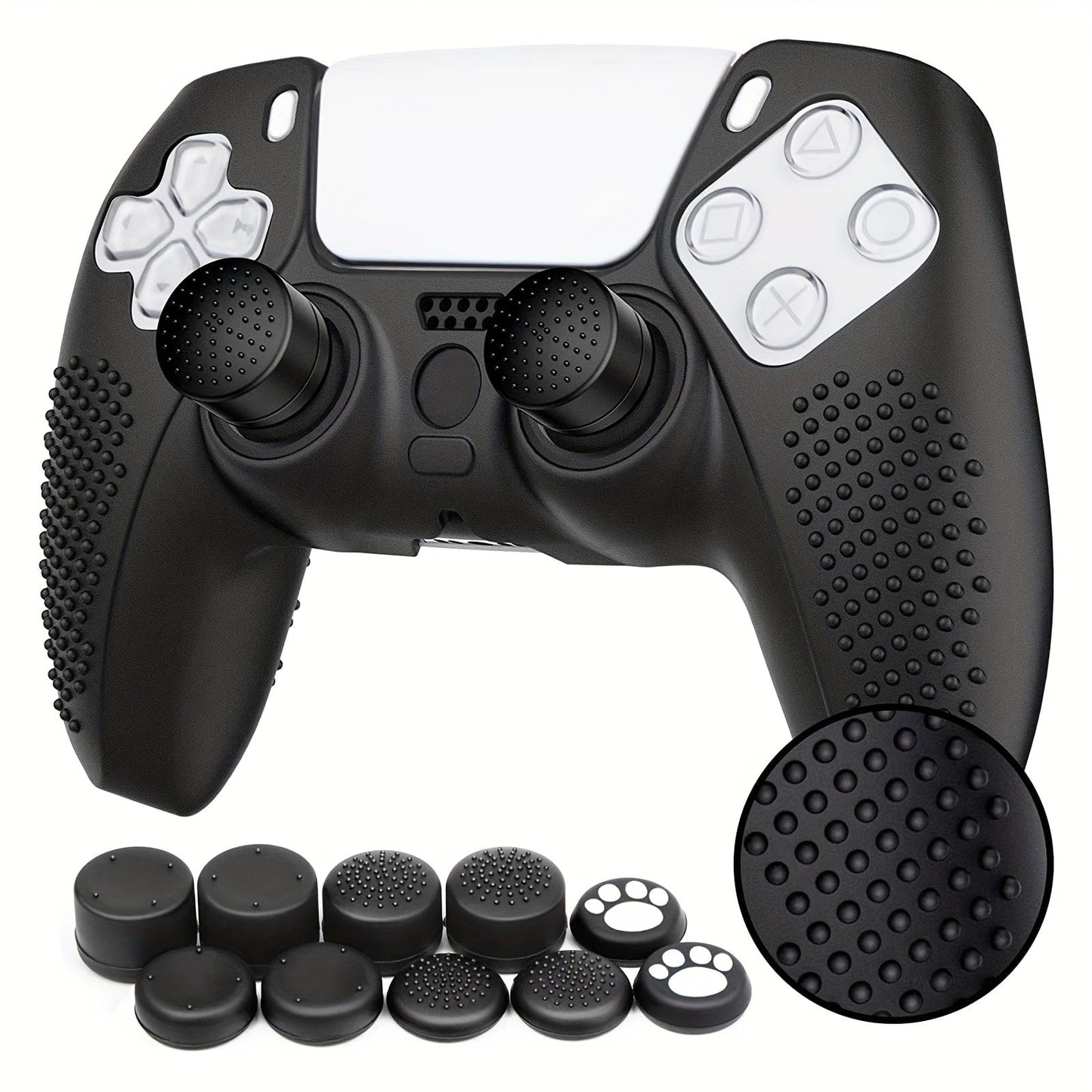 PS5 Controller Silicone Cover with 10 Thumb Grip Caps – Protective Case & Grip Accessories Set for PS5 DualSense Controller