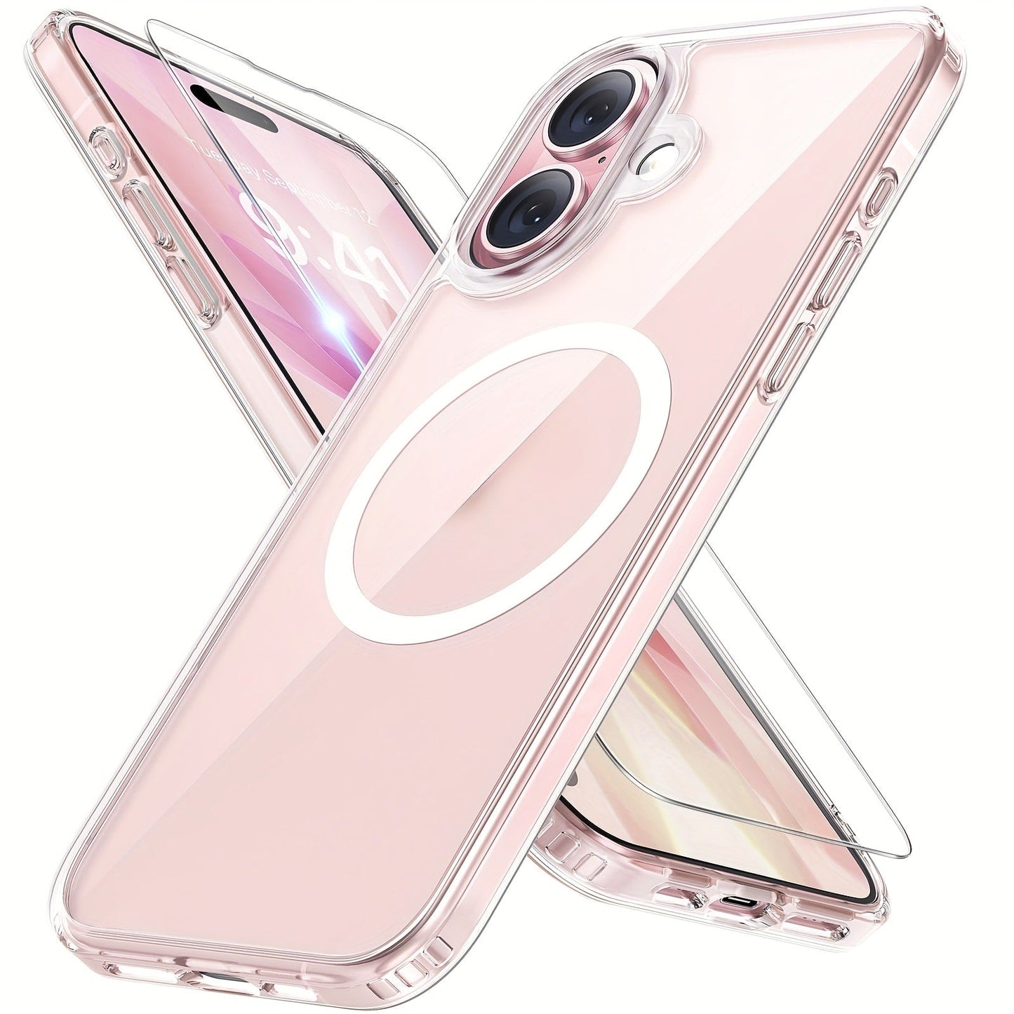 Phone Case Clear TPU and PC Three-Piece Bundle with Screen and Camera Lens Protectors for Select iPhone Models