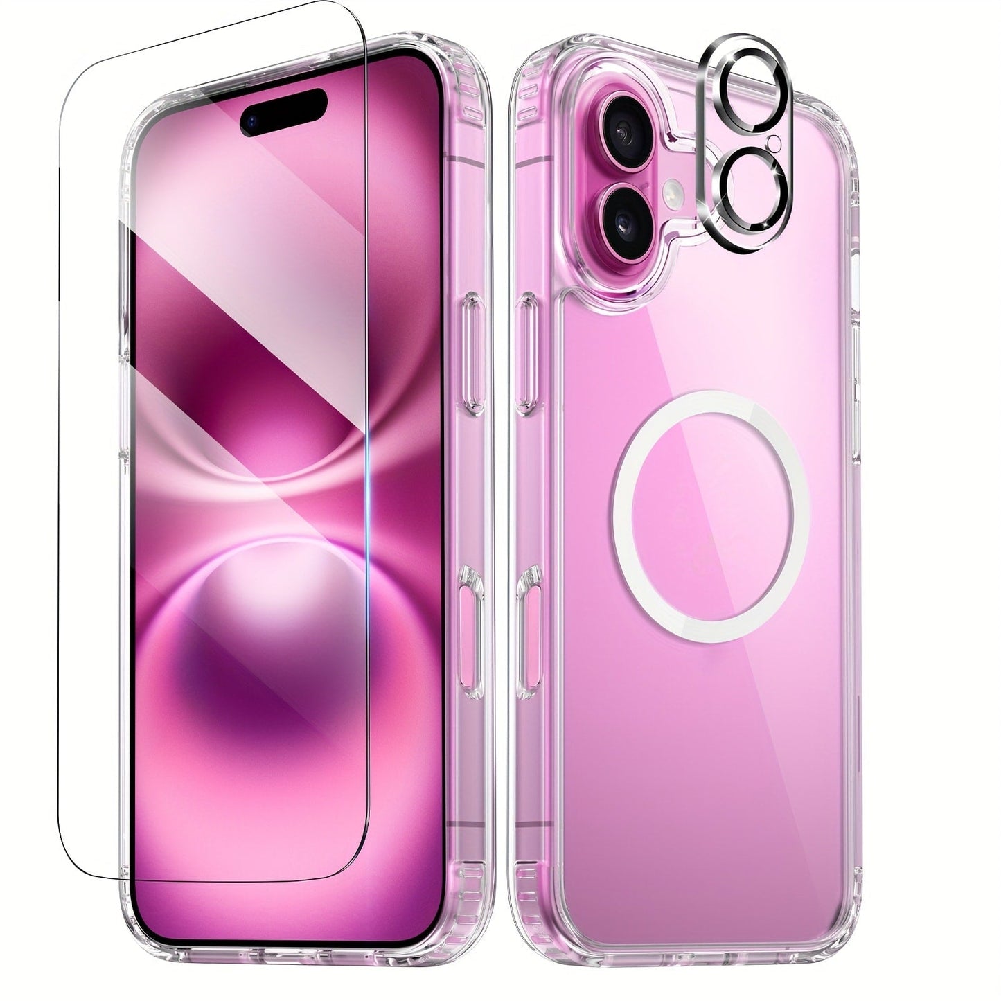 Phone Case Clear TPU and PC Three-Piece Bundle with Screen and Camera Lens Protectors for Select iPhone Models
