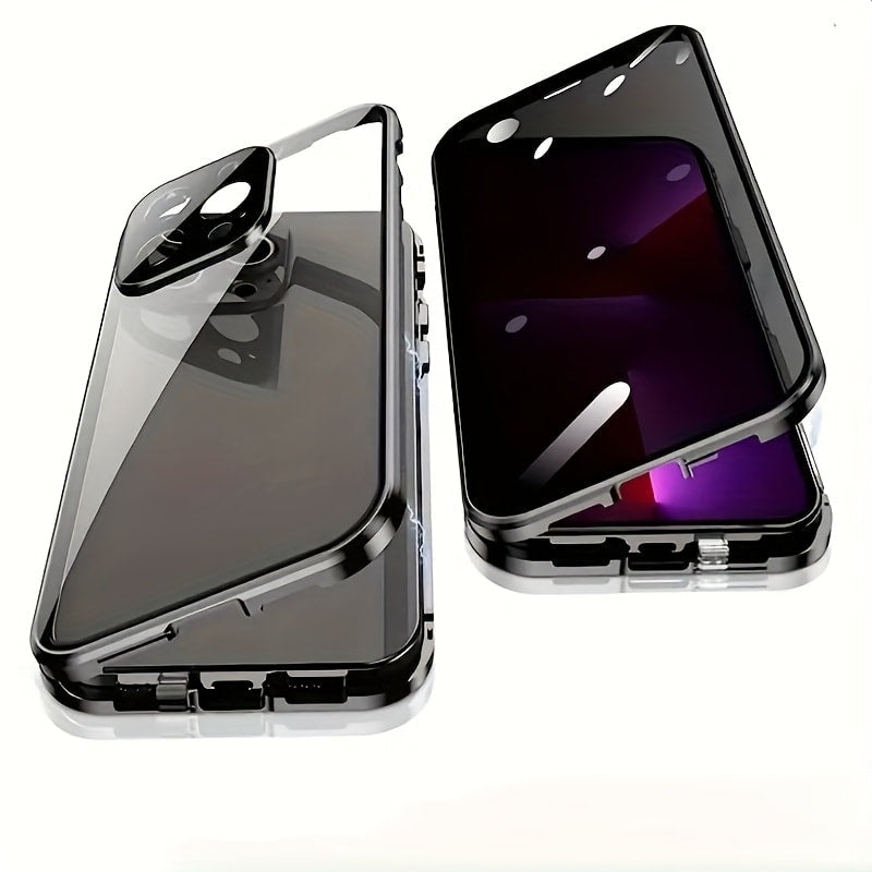 Phone Case Privacy Tempered Glass Cover with Aluminum Frame and Snap Lock for Select iPhone 12-17 Models