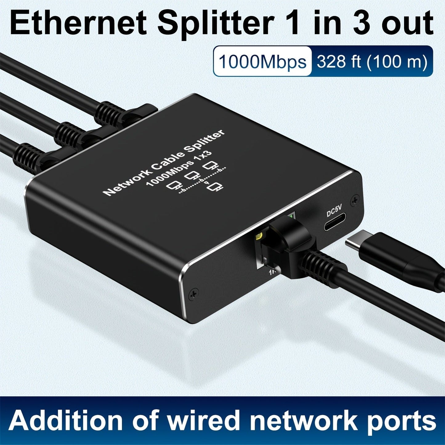 Gigabit Ethernet Splitter 1 to 3, 1000Mbps PoE Network Splitter, 1 In 3 Out RJ45 Adapter for PC, Laptop
