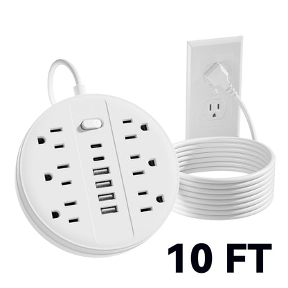 Surge Protector Power Strip 12-in-1 with 6 AC Outlets, 4 USB-A, 2 USB-C and Short, 5 or 10 ft Cord Options