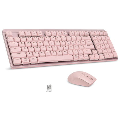 FA98 Low-Profile 98-Key Wireless Keyboard and Mouse Set with Purple, Silver or Pink Color Options