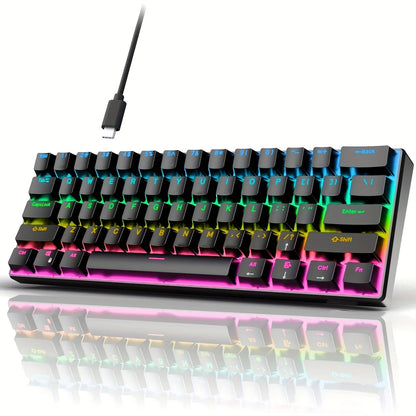 Mechanical Keyboard 61-Key Compact Wired Layout with Blue Switches, RGB Backlighting and Four Color Options